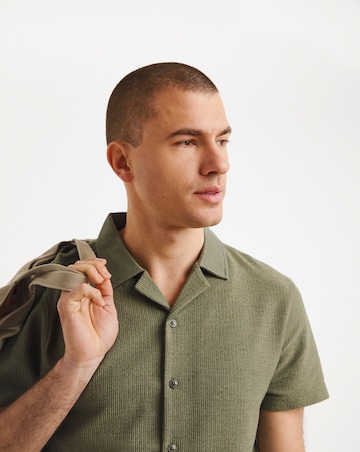 Textured Jersey Co-Ord Shirt- Khaki