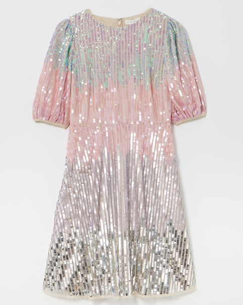 Maya Curve Mermaid Sequin Stripe Puff Sleeve Mini Dress
