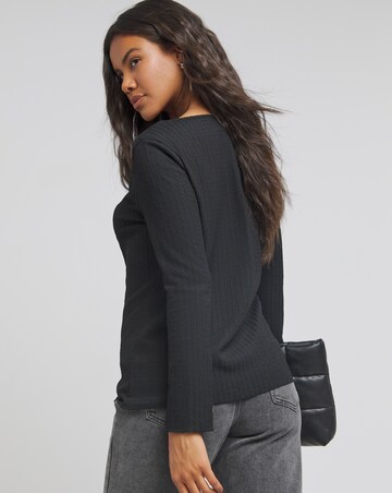 Black Textured Tie Front Cardigan