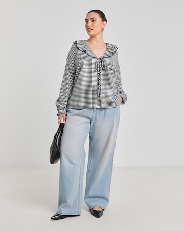 Simply Be Gingham Ruffle Button Through Blouse