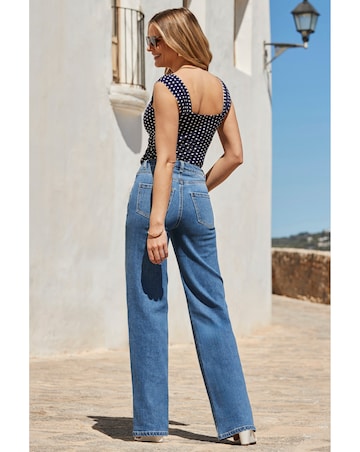 Sosandar Navy Blue & White Spot Print Tie Front Jersey Top