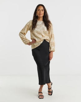 Velvet Sequin Slash Neck Volume Sleeve Top