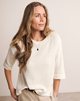 Anthology Ivory Linen Mix Short Sleeve Jumper