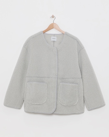 Grey Round Neck Zip Through Borg Jacket