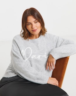 Simply Be Grey Marl Paris Slogan Knitted Jumper