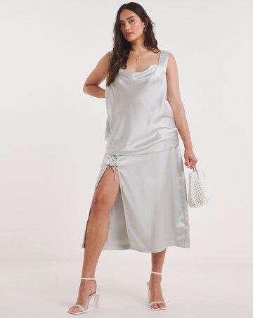 Silver Satin Cowl Neck Cami Top