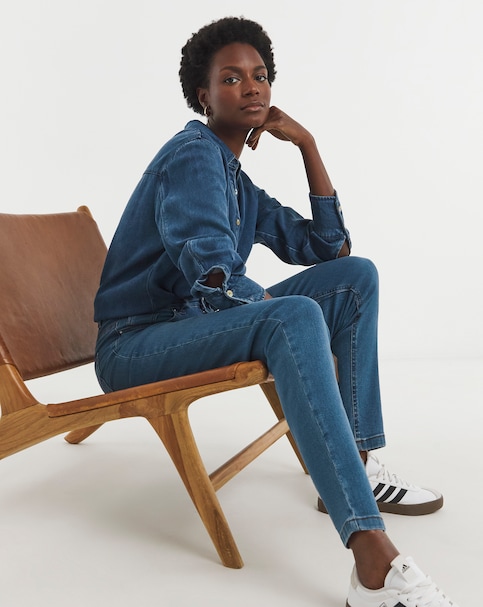 Mid Blue High Waist Super Soft Slim Leg Jeans