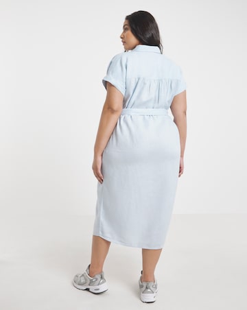 Tommy Hilfiger Linen Belted Short Sleeve Midi Dress