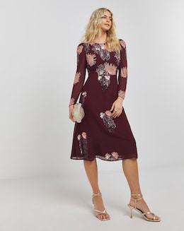 Joanna Hope Cassis Deco Beaded Midi Dress