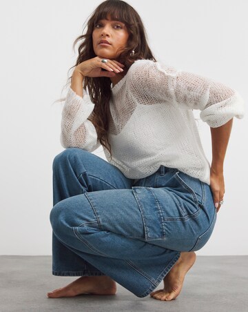 Mid Wash Straight Leg Utility Jeans