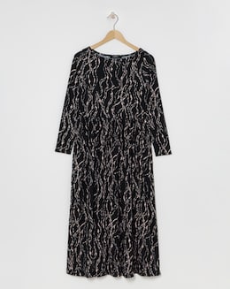 Black Print Supersoft Boat Neck Midi Dress