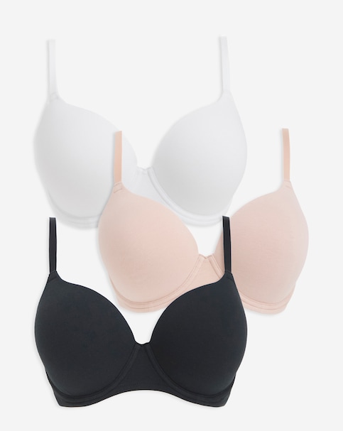 Pretty Secrets (3 Pack) Cotton T-Shirt Wired Bras (B-F) Black/White/Blush