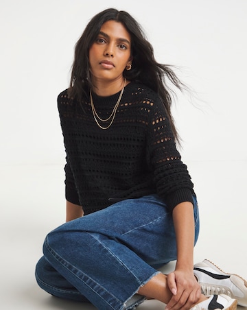 Simply Be Black Hole Knit Boxy Jumper