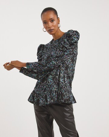 Multi Print Ruched Sleeve Top
