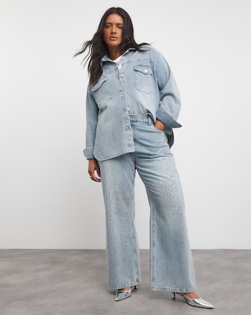 Light Wash Embellished Wide Leg Jeans