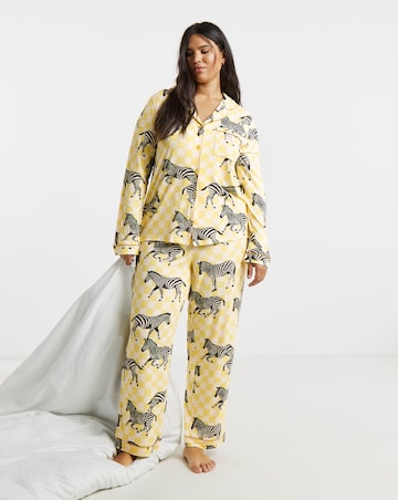 Chelsea Peers Classic Button Up Pyjama Set Zebra Checkerboard Print