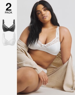 Pretty Secrets (2 Pack) Lottie Lace Non Wired Bras (B-F) White/Black