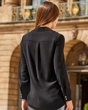 Sosandar Black One Shoulder Feather Trim Top