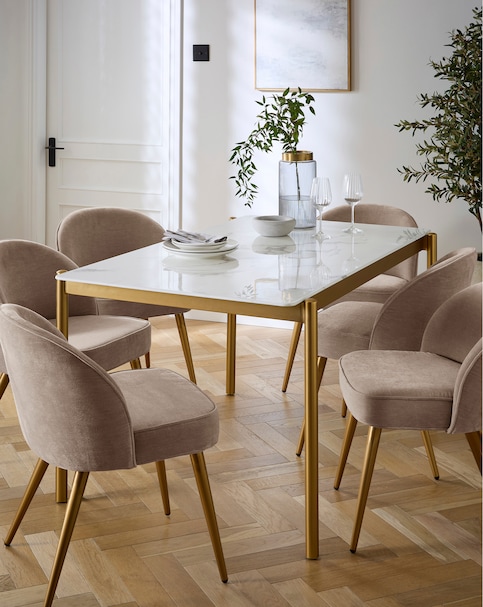 Thea Dining Table with 6 Emilie Chenille Chairs
