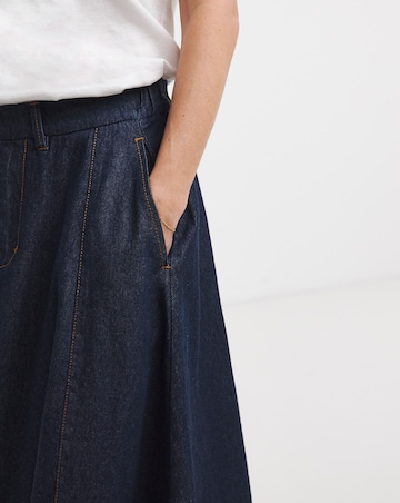 Indigo Seamed Full Circle Midi Skirt