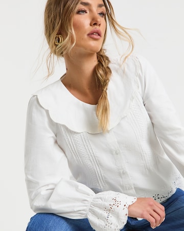 Neon Rose Broderie Cutwork Blouse with Pintucks