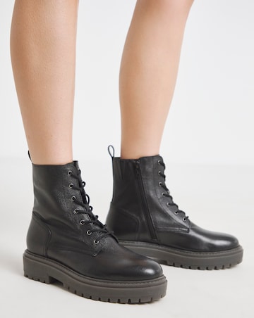 Serena Leather Chunky Lace Up Boots - Extra Wide Fit (EEE)