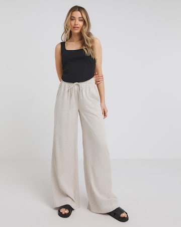 Simply Be Stone Tie Waist Linen Wide Leg Trouser