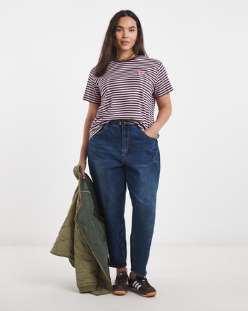 Simply Be Chocolate & Pink Stripe Flower Bead Pocket Detail T-Shirt