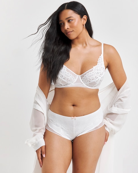 Figleaves Harper Geometric Lace Full Cup Underwired Bra B-G  - White