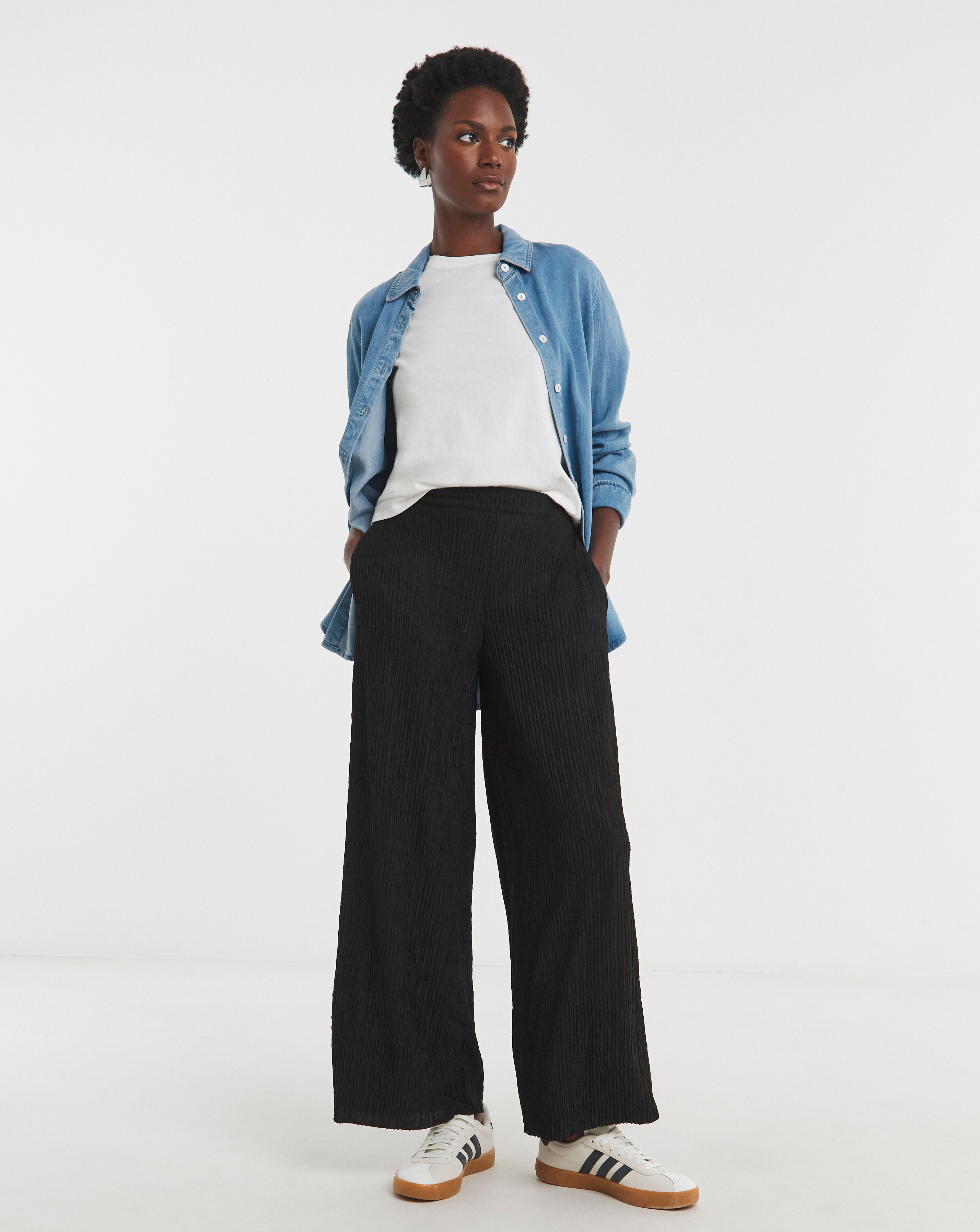 Black Textured Jersey Wide Leg Trouser