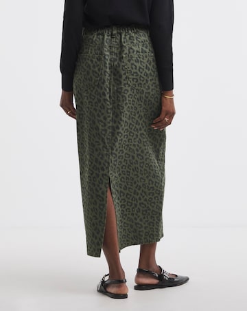 Simply Be Olive Leopard Denim Midaxi Skirt