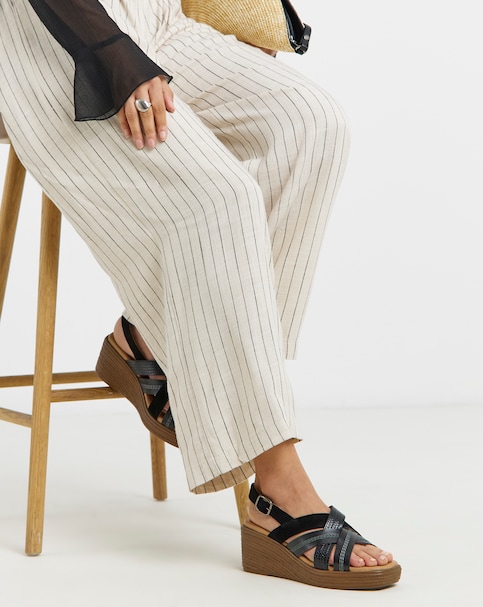 Hudson Crossover Stitch Detail Leather Wedged Sandals - Wide Fit (E)
