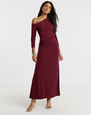 Flounce London Jersey Asymetric Ruched Midaxi Dress