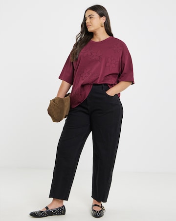 Burgundy Floral Applique T-Shirt