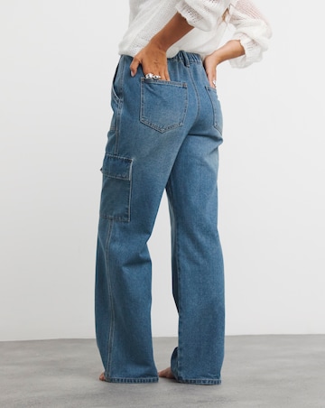Mid Wash Straight Leg Utility Jeans