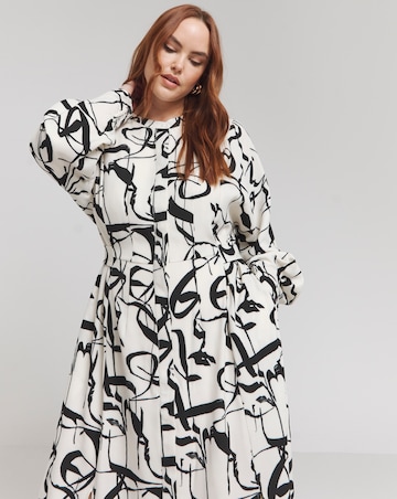 Joanna Hope Ivory Print Tie Waist Shirt Dress
