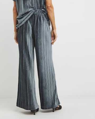 Grey Ribbed Velvet Jersey Wide Leg Pull On Trousers