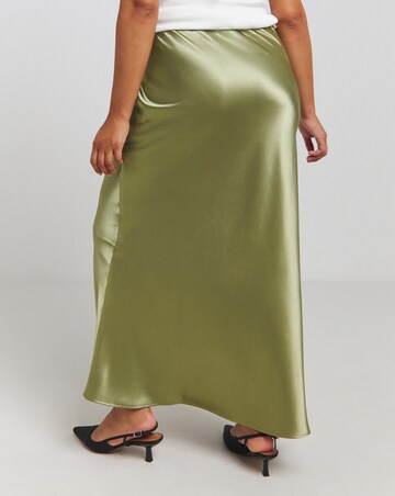 Khaki Satin Maxi Skirt