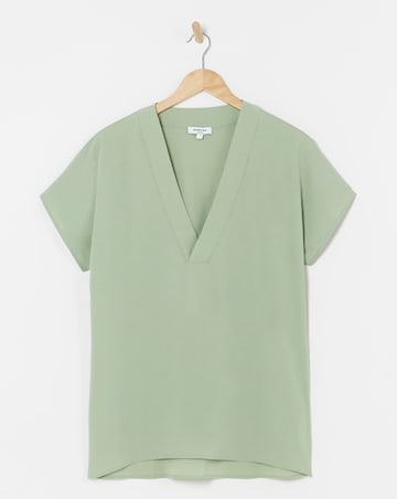 Simply Be Sage Green V Neck Short Sleeve Boxy Blouse