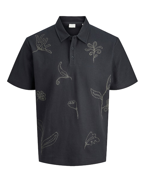 Jack & Jones Premium Leon Floral Printed Polo - Black