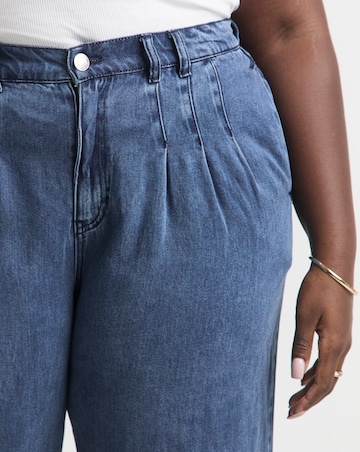 Simply Be Mid Blue Pleat Detail Lyocell Wide Leg Jeans