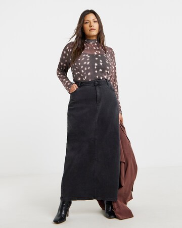 Brown Deer Print High Neck Mesh Top