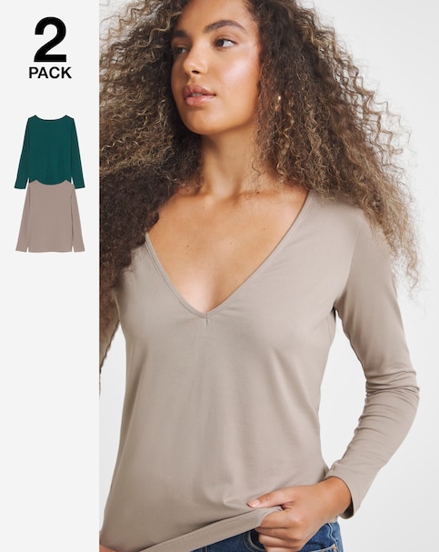 Latte & Green 2 Pack V Back Tops