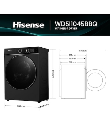 Hisense KitchenFit 5i Series WD5I1045BBQ 10.5kg/6kg Washer Dryer - Black
