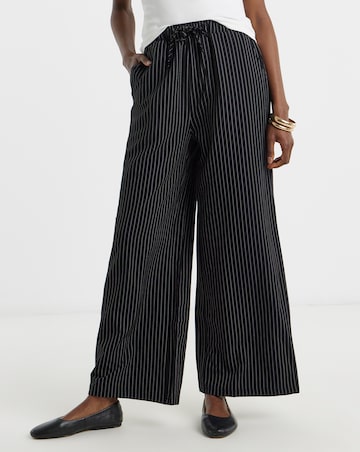 Black Pinstripe Drawstring Wide Leg Trouser