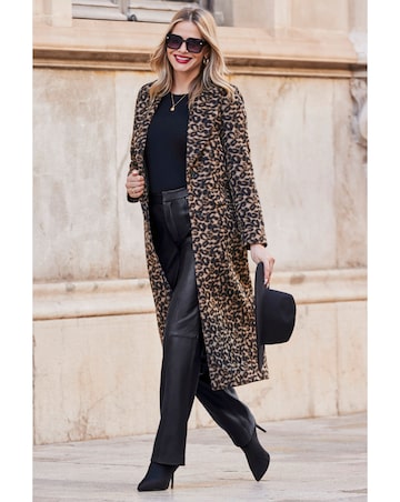 Sosandar Longline Faux Fur Leopard Coat