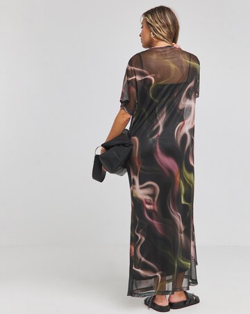 Multi Blurred Printed Mesh T-Shirt Dress