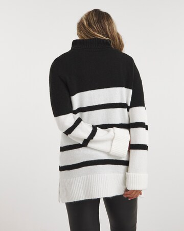 Mono Stripe Roll Neck Longline Jumper
