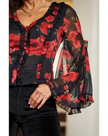 Sosandar Ruffle Front Wide Sleeve Top