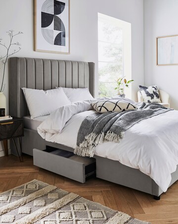 Eloise Winged Velvet Storage Bed with 3 Layer Memory Foam Hybrid Mattress